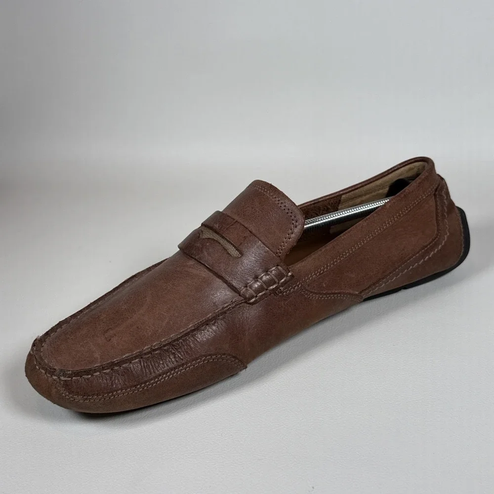 Clarks Men's Brown Leather Penny Loafers Slip On Moc Toe Casual Dress Shoes 13